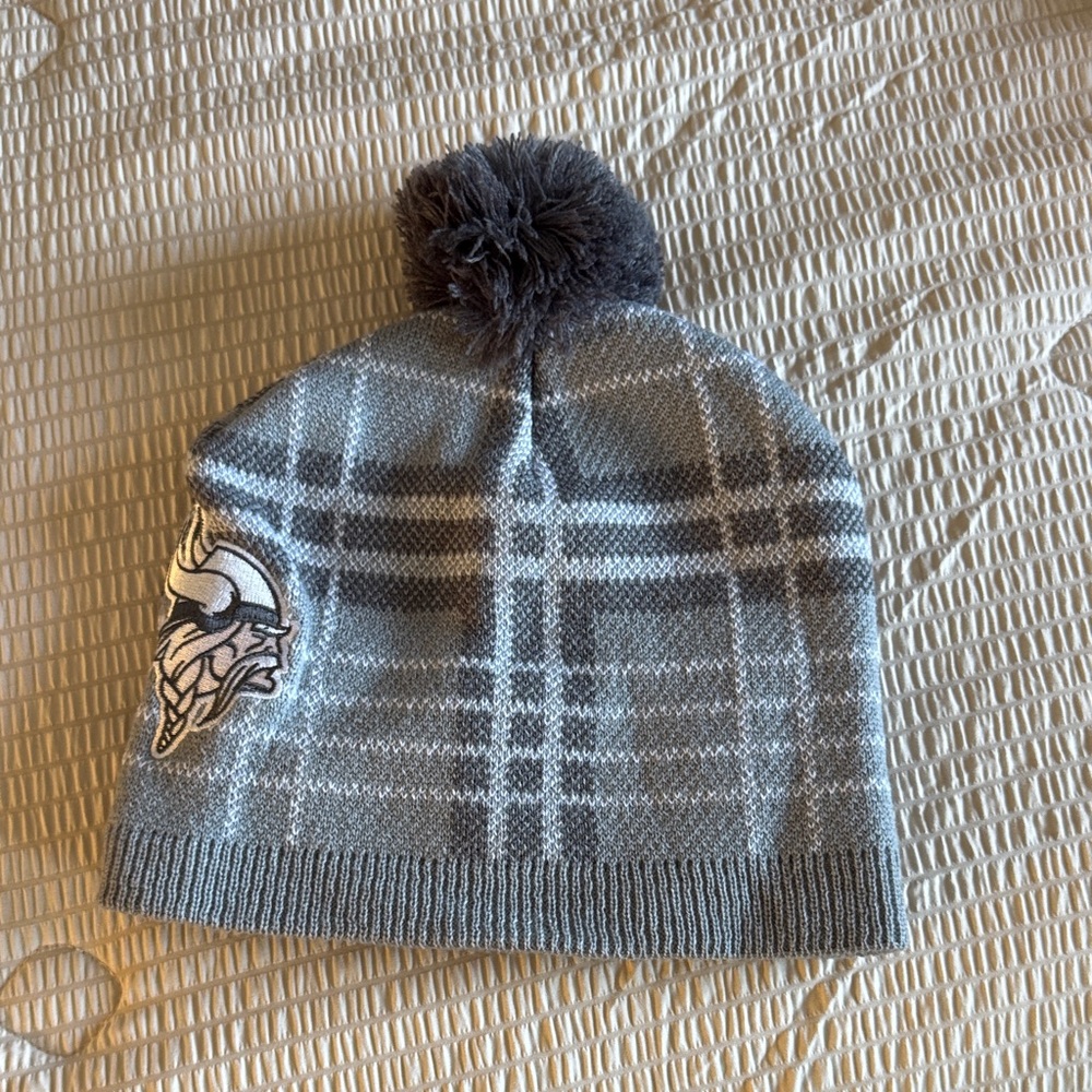 Vikings Gray Plaid Beanie with Pom